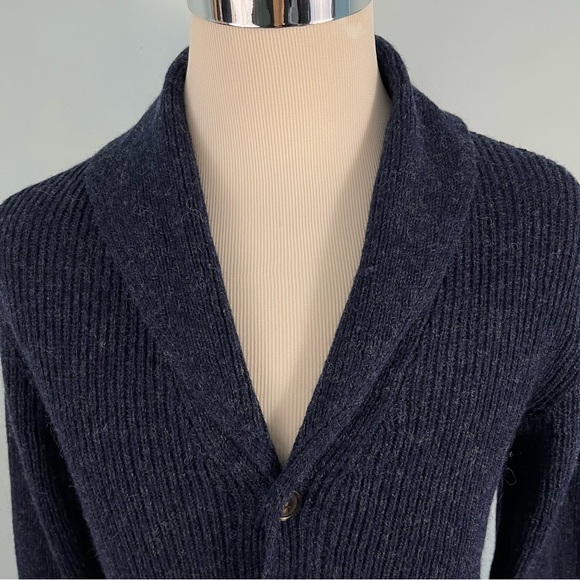 Line of Trade Men's S 100% Shetland Wool Cardigan Sweater Shawl Collar Navy Blue - Picture 6 of 12